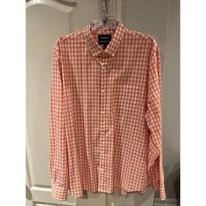 Bonobos Men’s Shirt Button Up Orange Pink Check Long Sleeve Made In USA XL